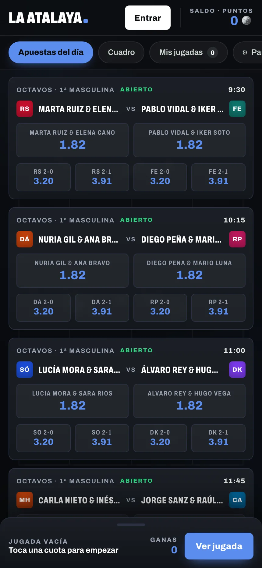 La app de apuestas en el móvil: los partidos del día con sus cuotas