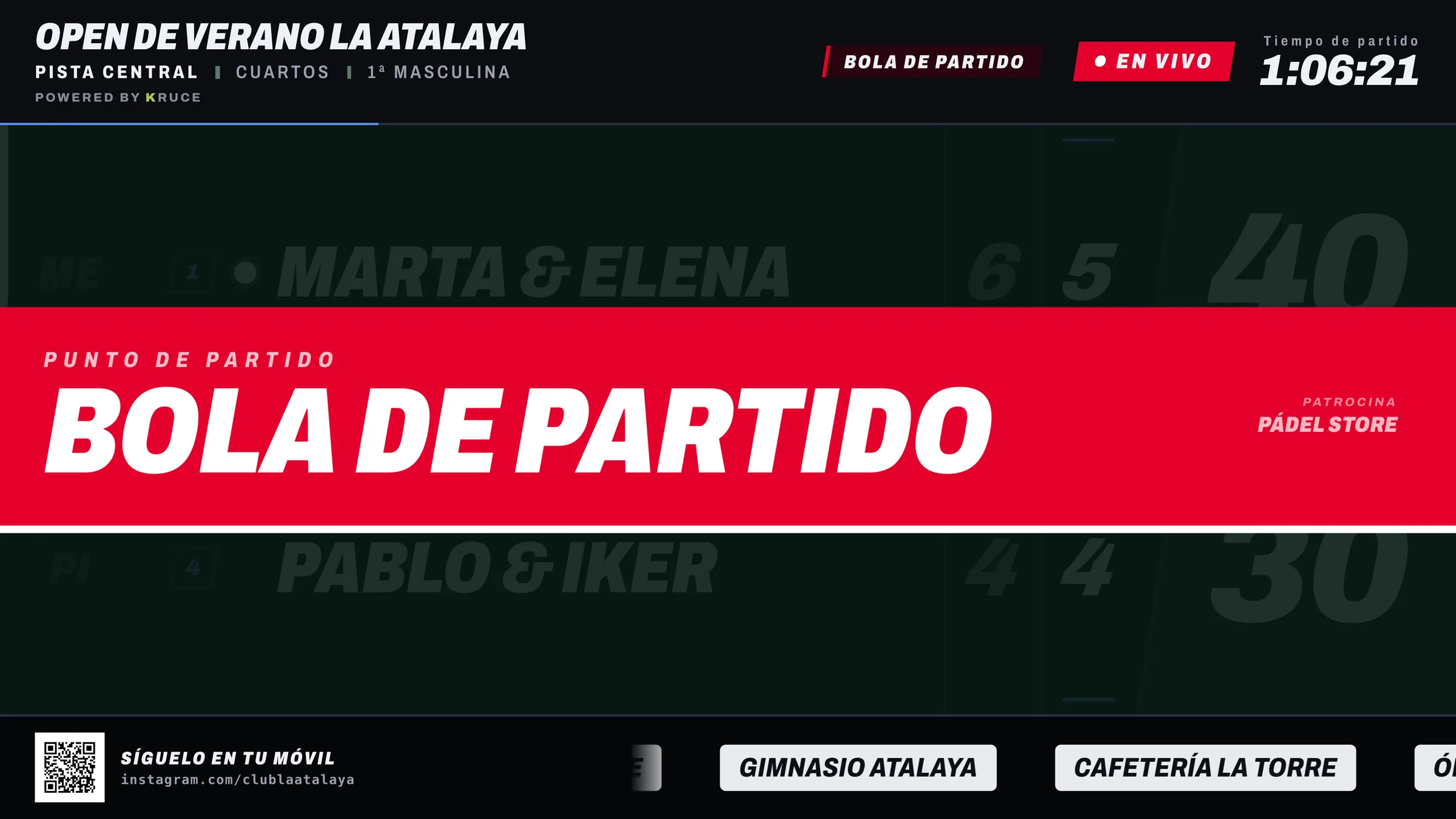 El marcador en la tele del club cantando bola de partido